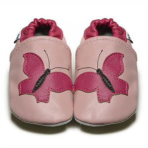 Fox & Frog Pic 5 - Pretty Pink Butterfly Girls Soft Sole Leather Baby Shoes at Fox Frog