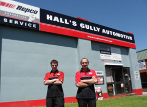 Halls Gully Automotive Pic 2 - Mechanics in front of Repco Authorised Car Service Ferntree Gully