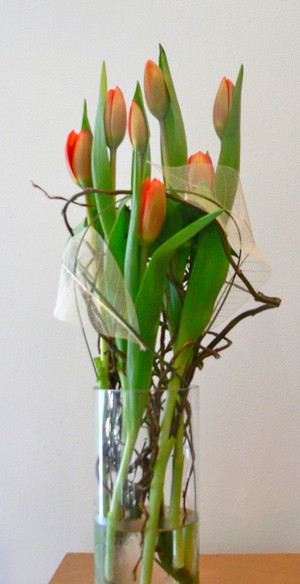 Ivy Florist Pic 5 - Tulips with willow and skeleton leaves and woven grasses includes glass vase