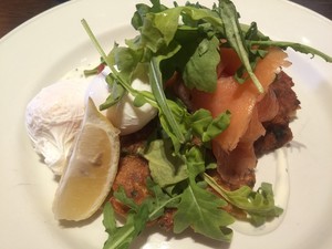 The Groove Train Pic 2 - Corn fritters salmon and poached egg