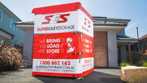 Super Easy Storage Perth North Pic 5 - Mobile Storage Unit on site with weatherproof cover ready to be loaded