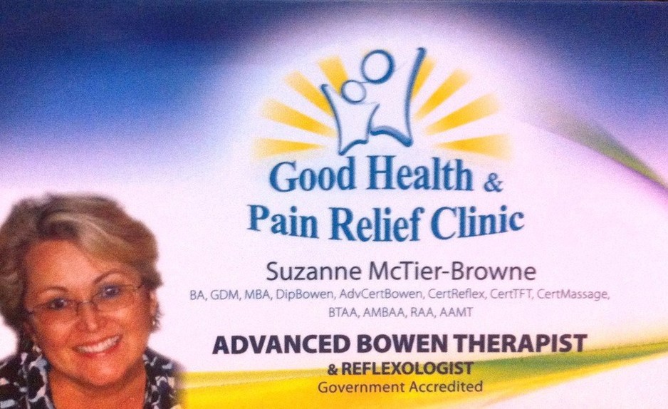 Good Health & Pain Relief Clinic Pic 1 - Suzanne McTierBrowne Advanced Bowen Therapist Reflexologist at the Good Health Pain Relief Clinic