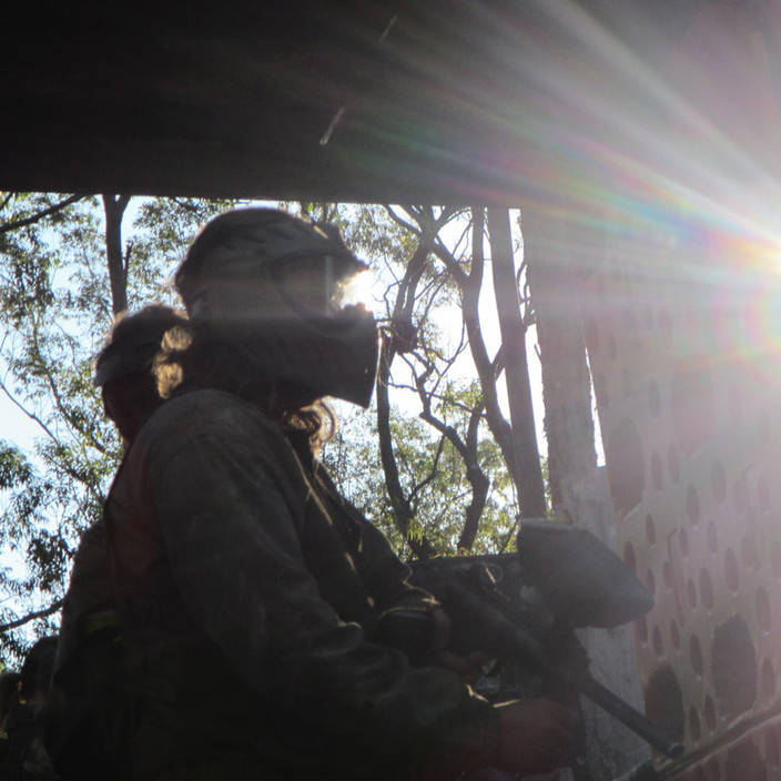 Skirmish Samford Paintball Pic 1 - Paintball player at Skirmish Samford Paintball prepares to defend against the onslaught of paintball players emerging out of the tunnels Would you fight of flight