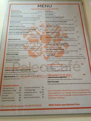 paleo cafe Pic 4 - Mmm menu