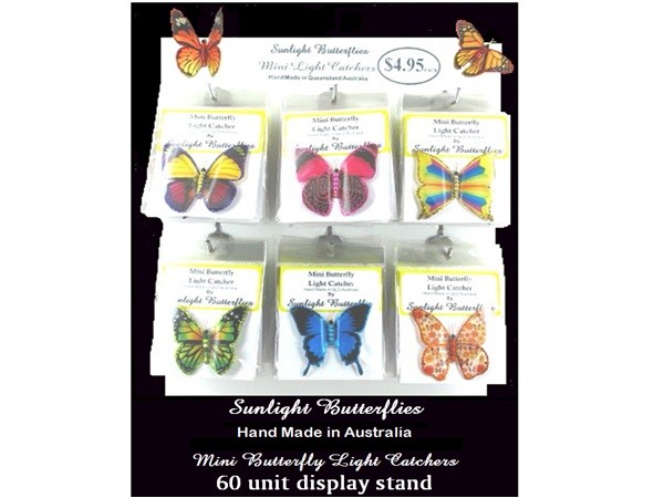 Sunlight Butterflies Pic 1 - Mini Butterfly Sun Catcher stand perfect for Newsagents Gift Shops Licensed Post Offices and New Age Shops