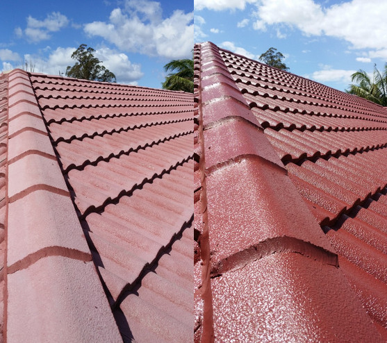 Coastal Roof Restorations Pic 1 - Before and after of a recent tiled roof restoration