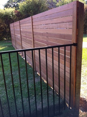 Harding Fencing Pic 5 - Kwila Pool Safe Slats and Black Flat Top Pool Safe Fencing