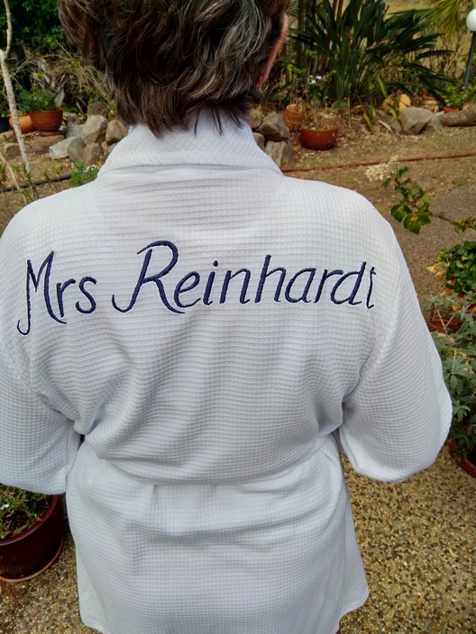 Robyn Raymond Pic 2 - Personalise the brides or the bridal partys robes with embroidery The perfect gift for the big day Bring your own robe and have it embroidered with your unique font style and matching colour Cost is for embroidery only