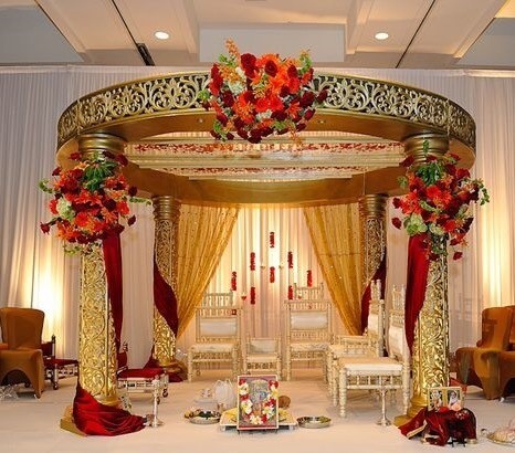 Vogue Celebrations Pic 1 - Royal Gold mandap with your choice of accessories Please go to our page for more images