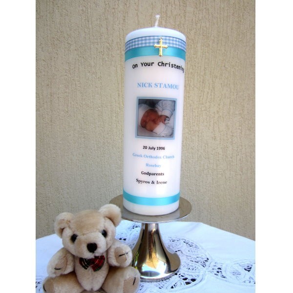 Candles by Delia Pic 1 - Personalised Baptism Candles Baby Boy