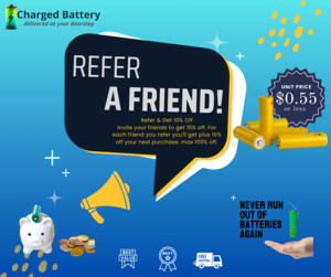 Charged Battery Pic 2 - Refer Get 10 OffInvite your friends to get 15 off For each friend you refer youll get 10 off your next purchase up to a maximum of 100 off