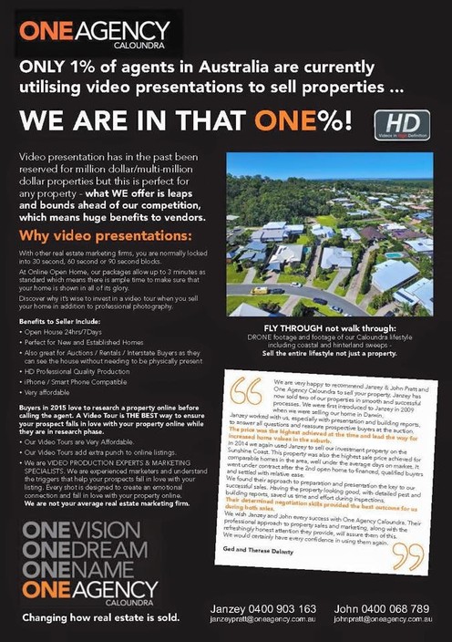 One Agency Caloundra Pic 1 - Only 1 of Agents utilise quality lifestyle property films we are in the ONE