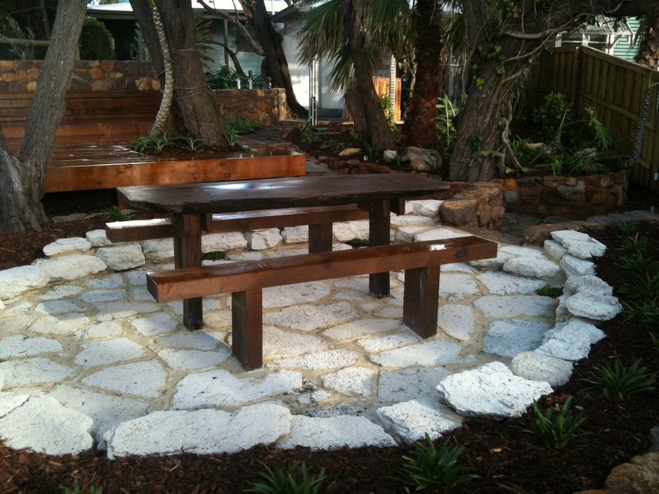 Fronds Landscape Design Pic 1 - Landscape design including built in timber seating and day bed near the beach of Margaret River