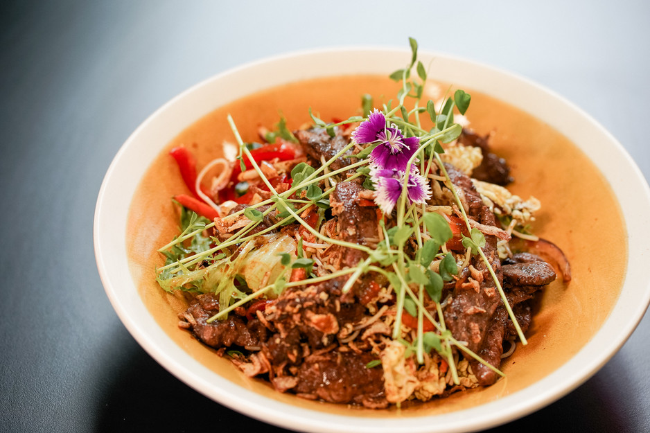 Okey Dokey Cafe & Bistro Pic 1 - Thai Beef Salad with rice noodles mint cucumber carrots Thai basil coriander onion capsicum