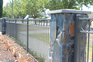 Central Gippsland Fencing Pic 4 - Decorative tubular steel between brick pillars