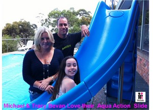 Aqua Action Slides Pty Ltd Pic 3 - Australian Cricketer Michael Bevan and wife Tracey of McGrath Foundation and their family have a great time on their Wild Ride Slide from Aqua Action