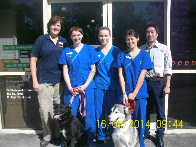 Our Vet Virginia Pic 1 - LR Store General Manager Kim Kellaway Mekah the border collie Jess Hardman Jessie Fox Booth the husky Ashleigh Journeaux Keisuke Harada