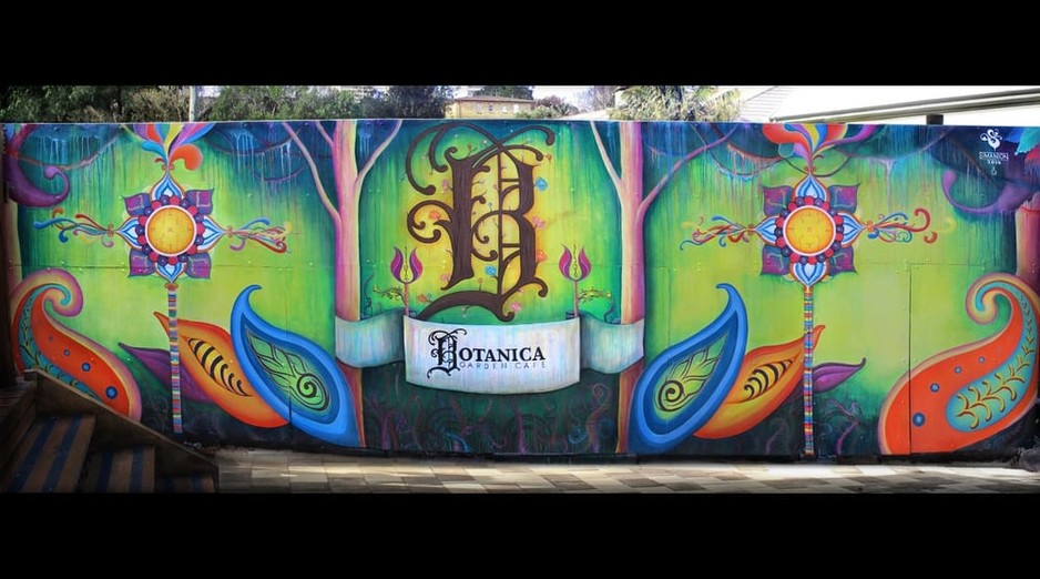 Botanica Garden Cafe Pic 1 - The mural outside the cafe with stairs that lead inside