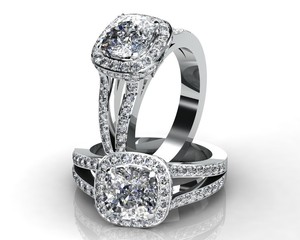 Waldermar Jewellers Pic 4 - Cover me in diamonds Cushion cut halo engagement ring with split band diamond bead set