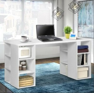 Office Hub Furniture Pic 3 - Artiss 3 Level Desk with Storage Bookshelf White