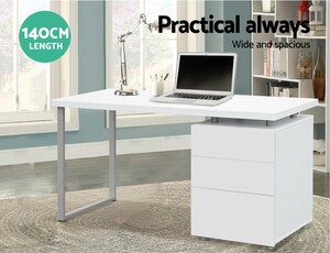 Office Hub Furniture Pic 5 - Artiss Metal Desk with 3 Drawers Available in White and Black