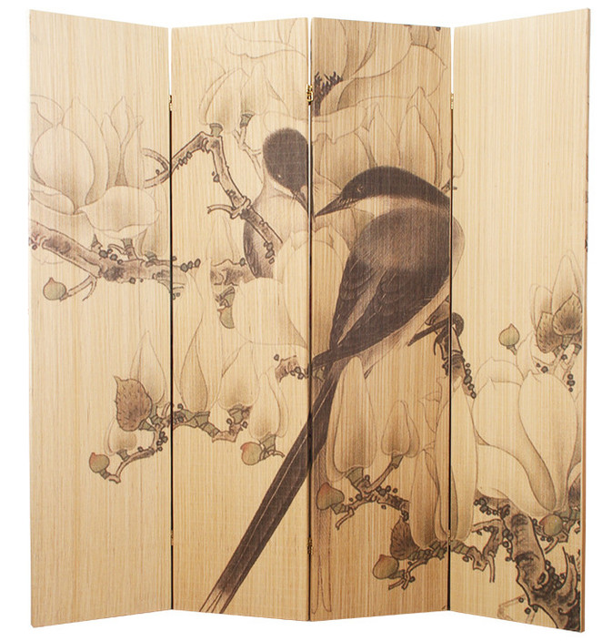 The Screen Shop Pic 1 - Birds Flowers 4 panel screen made from bamboo matchstick has the same design on both sides Beautiful for home or office