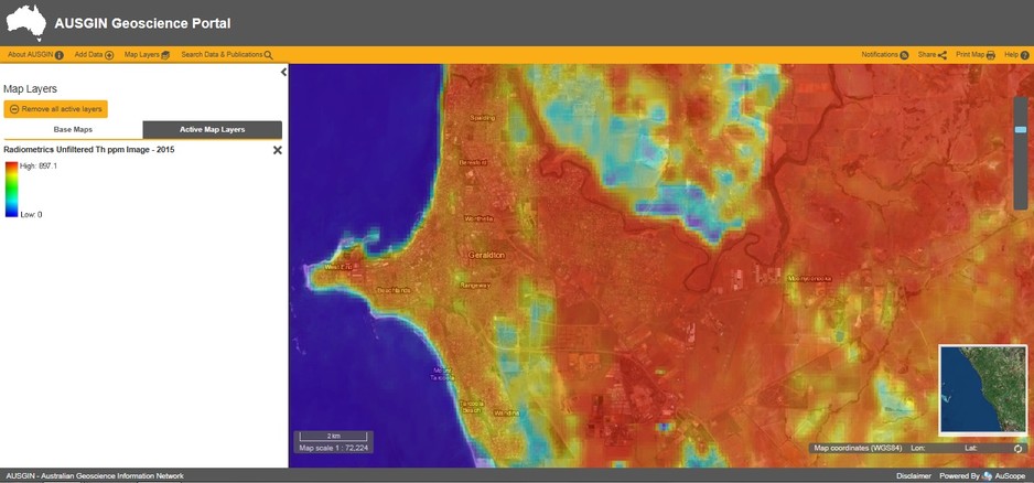 Iluka Resources Ltd Pic 1 - Historic Mineral Sand Mining Waste at Narngulu together with naturally radioactive soils are visible in AusGIN radiometric imagery httpbitly2N3XWVY