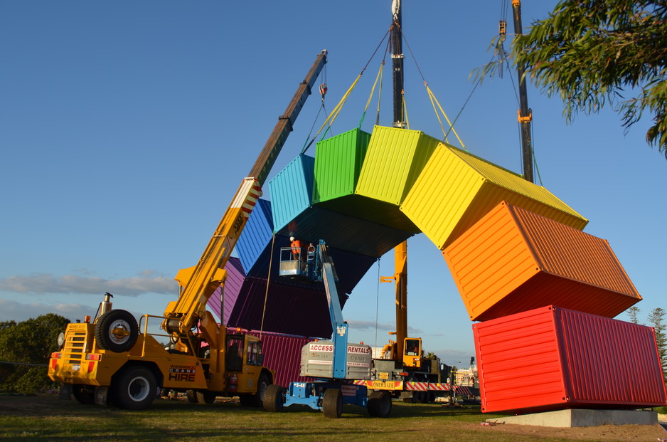 Wanneroo Crane Hire Pic 1 - rainbow containers sculptor at Fremantle Designed by Marcus Canning