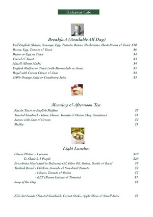 Karri Valley Estate Pic 3 - cafe menu