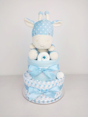 Nappy Cakes By Emma Pic 5 - Two Tier Spotty Giraffe Nappy Cake