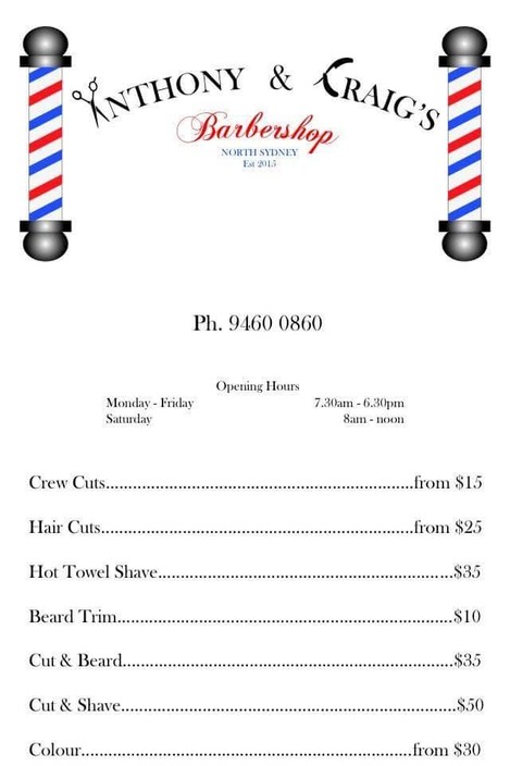 Anthony & Craig's Barbershop Pic 1 - Price list