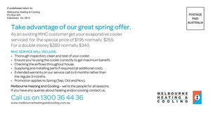 Melbourne Heating and Cooling Pic 2 - MHCs latest spring special valid for spring 2014