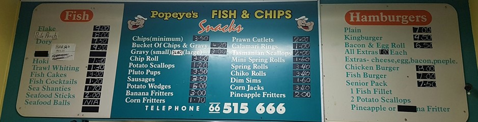 Popeyes Fish & Chips Pic 1 - Current menu board as of 3 Sept 2016