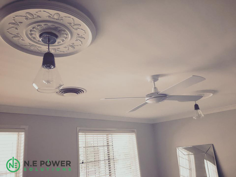 N.E Power Solutions Pty Ltd Pic 1 - Installed pendant lights and fan within plaster ceiling rose Fantastic finish