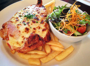 Glenferrie Hotel Pic 4 - Chicken parma with salad and chips