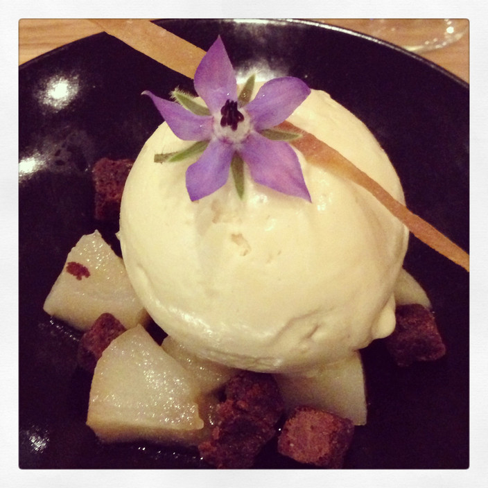 Masons Of Bendigo Pic 1 - Salted acaramel ice cream with brownie and poached pear pieces