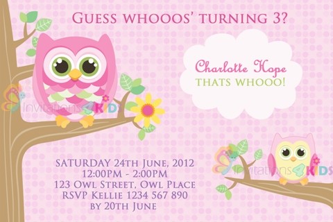 Invitations 4 Kids Pic 1 - personalised owl invitations