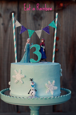 Eat a Rainbow Pic 2 - Frozen themed 4 layer rainbow cake with Elsa Anna Olaf snowflakes and glitter cake bunting