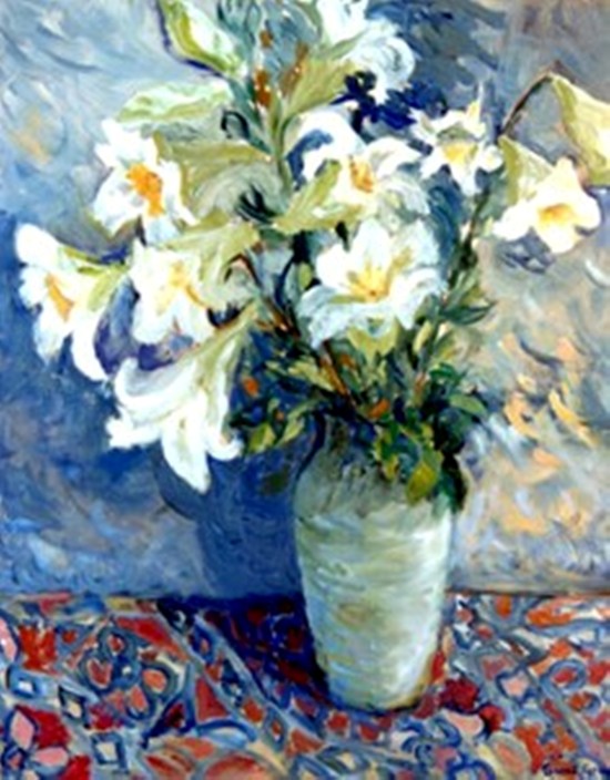 Australian Art Prints- Gallery Moonfleet-Sarah Willard Gray Pic 1 - White Asiatic Lilies Gallery Moonfleet