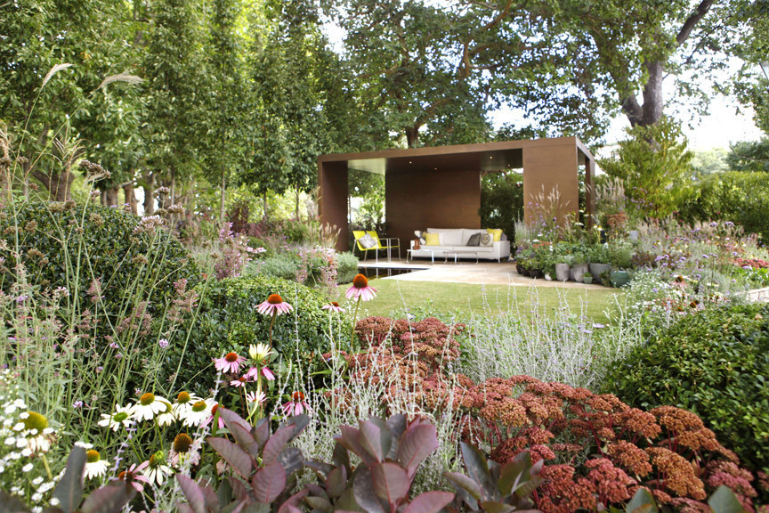 Ian Barker Gardens Pty Ltd Pic 1 - A perennial planting scheme and bronze pavilion designed and constructed by Ian Barker Gardens