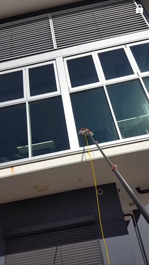 Jamies Window Cleaning Pic 3 - Water fed pole cleaning with purified watercleaning up to 4 stories windows gutters eaves cladding Signsetc up to 4 storeis high