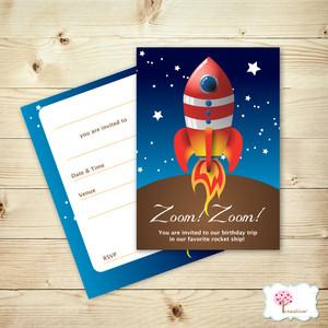 Creative Square Party Sationery & Party Supply Pic 4 - Personalised Rocket Birthday Party Invitations