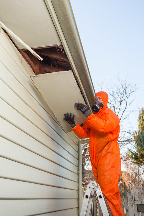 Suburban Asbestos Removal Pic 1 - Suburban removalists working on the removal of asbestos containing eaves