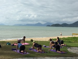 Alive Health & Fitness Pic 2 - Happy Cat Sad Cat Pose with brilliant view of the Ocean and Reef