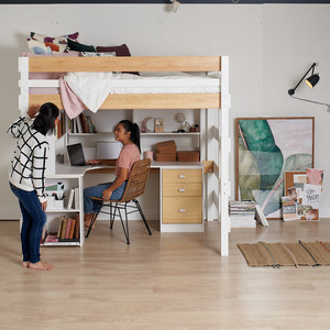 Bunkers Pic 4 - Huge double loft bed with great corner desk study space plus storage and display