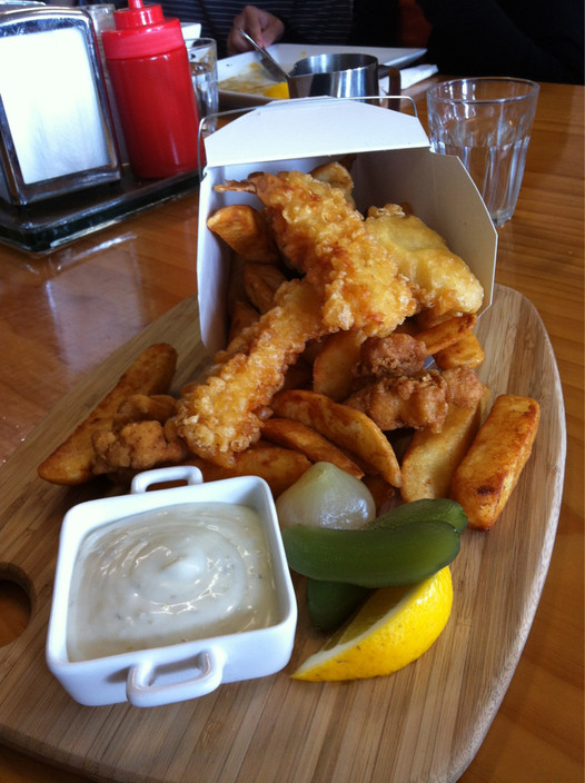 Picknics Cafe Pic 1 - Tempura battered barramundi spicy calamari beer battered chips Mmm