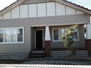 Broad Strokes Painting and Property Services Pic 3 - Rendered gable panels feature door and painted boards and windows