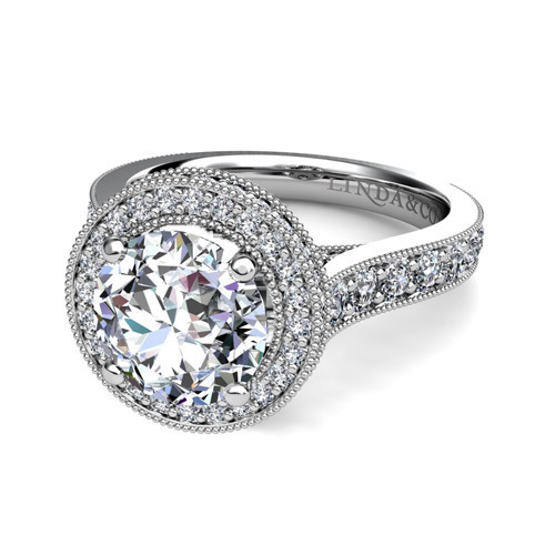 Linda & Co Designer Jewellers Pic 1 - Round Brilliant Cut Halo Diamond Engagement Ring Linda and Co Jewellery Store Sydney