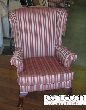 Carleton Custom Upholstery Pic 5 - The finished product recovered and reupholstered wingbacked chair