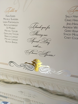 Wedding and Event Hire Pic 4 - Stunning Gold and Silver Foil feature on this Seating Plan for Tanya and Vince The feature was their names at the top and this design element at the bottom